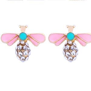 - Pink and turquoise Enamel and Crystal Bumble bee stud Earrings New
